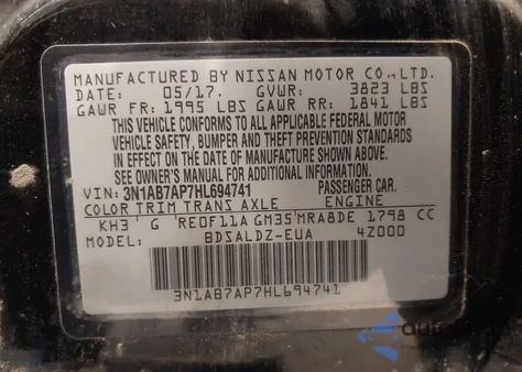 2017 Nissan Sentra Sv from USA, damaged, VIN 3N1AB7AP7HL694741
